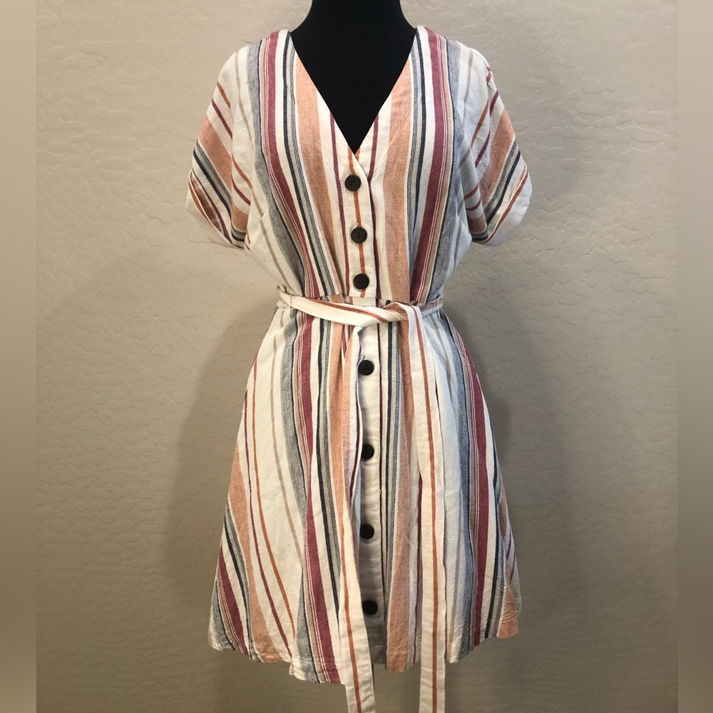 American Eagle Striped Short Sleeve Button Front Shirt Dress Size M